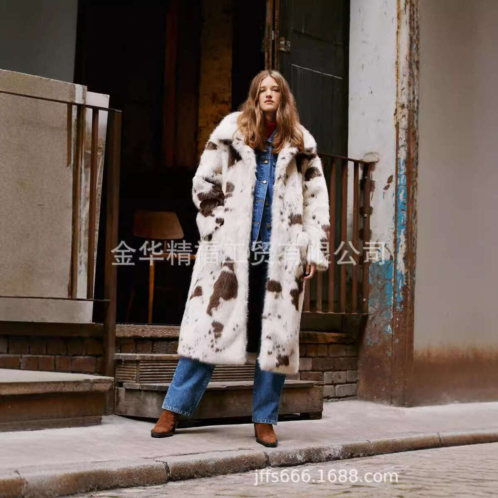 2023 New Cow, Thickened Flannel Collar, Medium And Long Style For Women's Fox Fur Coat