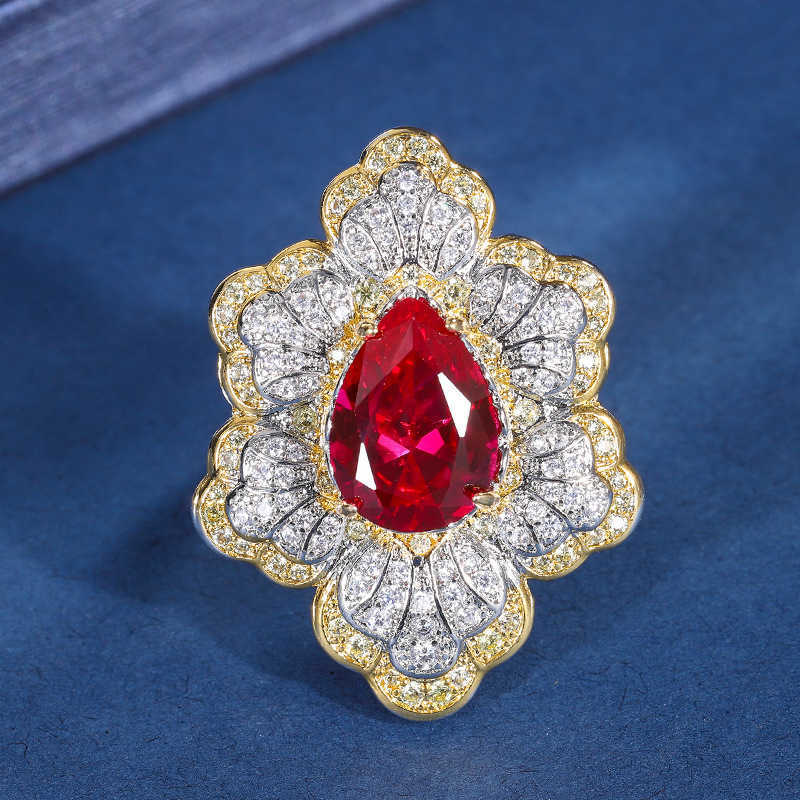 Zhuangsheng Copper Bottom Plated Gold Wind Simulation Color Treasure Set Creative Flower Shaped Full Diamond Luxury Set Main 10 * 14 W250312