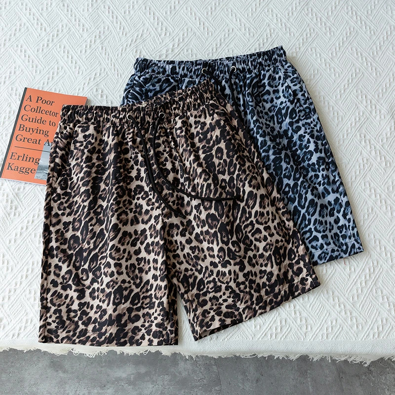 Summer Beach Shorts Men Elastic Waist Leopard Print Casual Shorts Summer Loose Korean Fashion Short Pants 250310