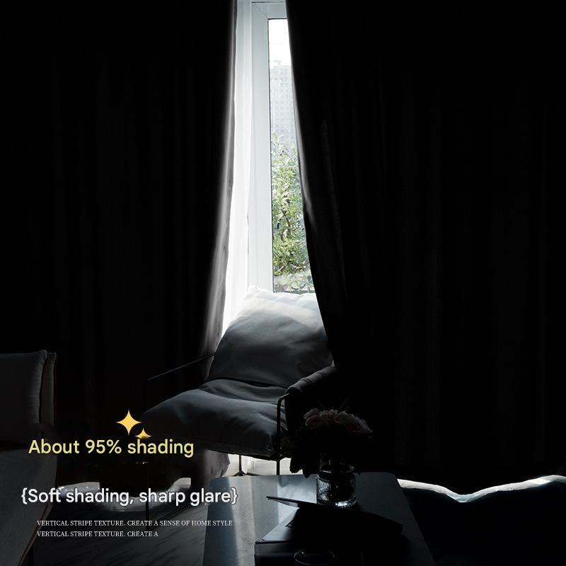 A932 Single-sided solid color blackout curtain fabric living room bedroom rental room sunshade soundproof curtain finished product