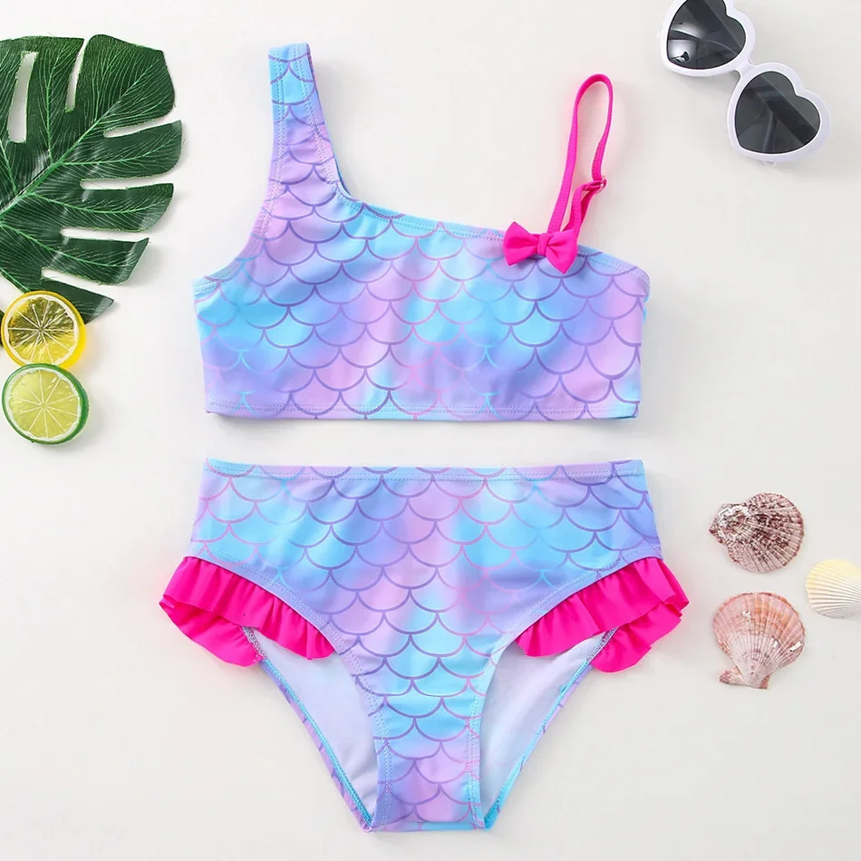 Teen Kids Girls Bandage Bikini Set Flamingo Print Summer Children Kids Swimsuit Baby Girls Two Pieces Swimwear Bathing Suit 250311