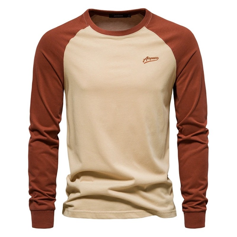 Men's Color Block Long Sleeve T Shirt Crew Neck Casual Basic Fall Tee Tops m082
