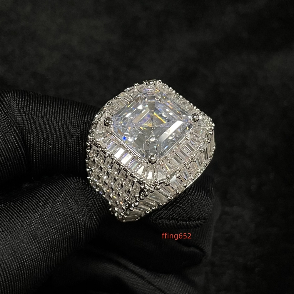 Iced Out Ring S925 Moissanite Nugget Radian Emerald Cut Customized Moissanite Ring
