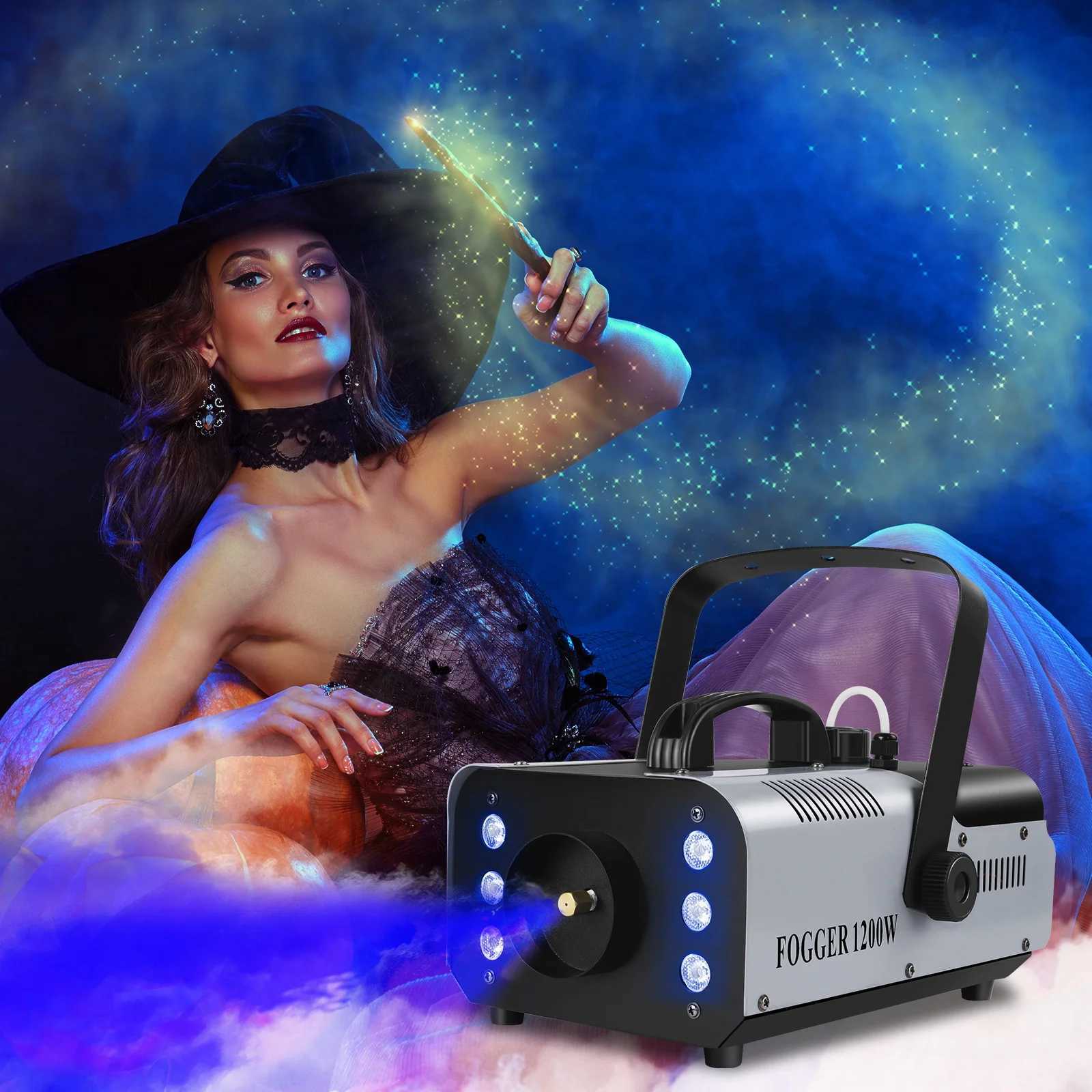King 1200W Fog Machine 6LEDs Remote Fogger Ejector Disco Colorful Smoke Machine DJ Christmas Party Effects Stage Light X250312