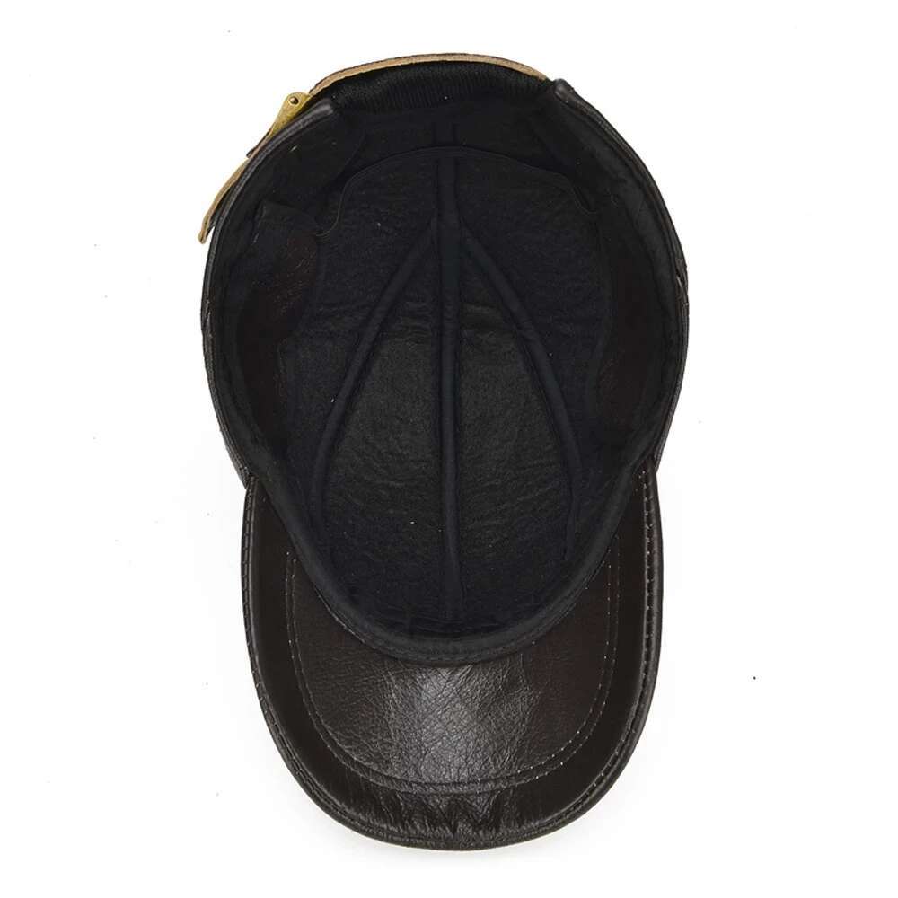 Brand Casual Earflap Cap Men Cowhide Caps Male Fall Winter Genuine Real Cow Leather Baseball Hats