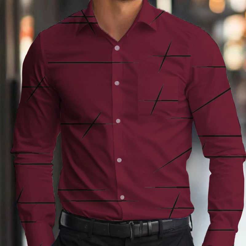 2025 new solid color mens formal professional shirt button top long sleeved striped lapel casual and comfortable spring W250312