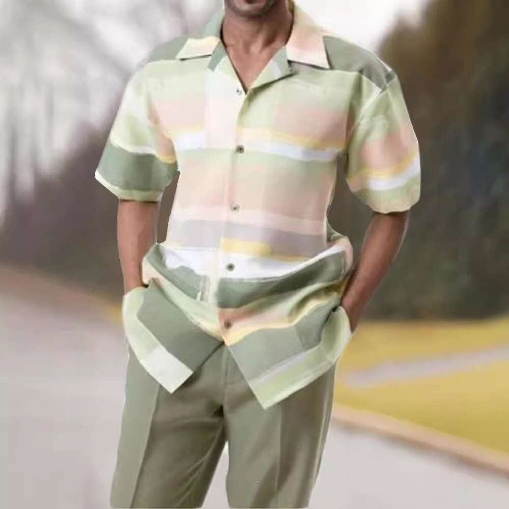 Spring summer casual beach style trendy brand European American 3D printed loose short sleeved shirt long pants set, men's new style, chic and el