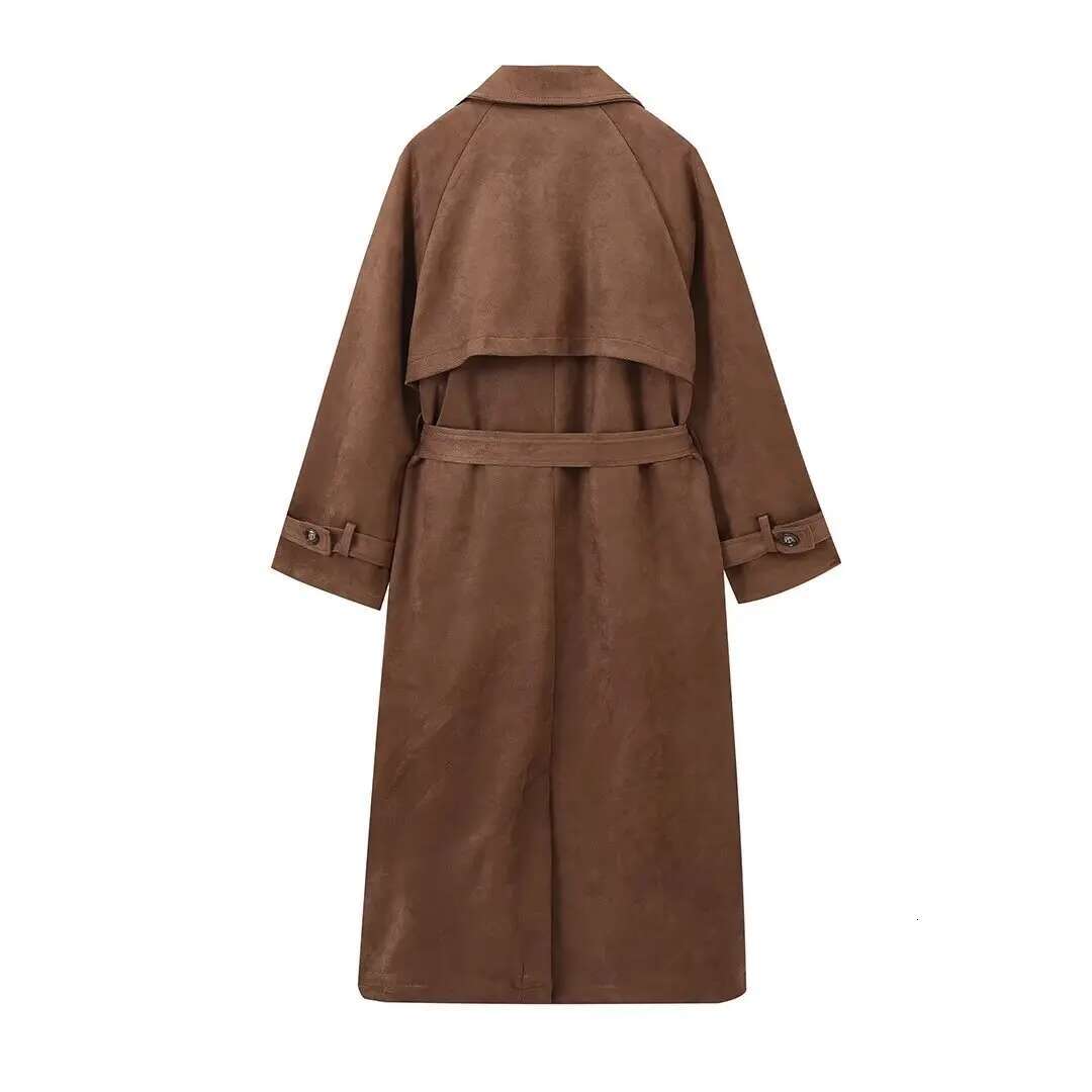 2024 Autumn New Women's Fashion Retro Sleeve Windbreaker Loose Long Style Temperament Strap Over Knee Coat