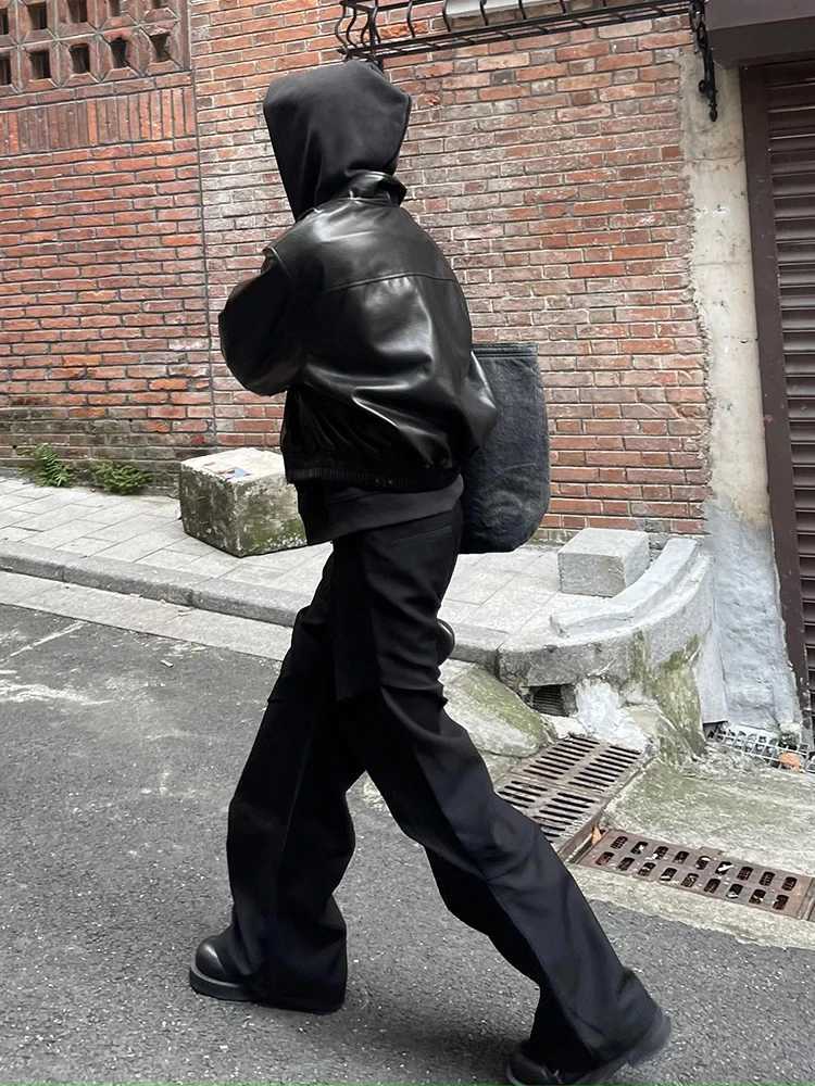 Spring Autumn Mens Cool Oversized Black Soft Pu Leather Jacket - Zipper Luxury with American Vintage Style Mens JacketT250311