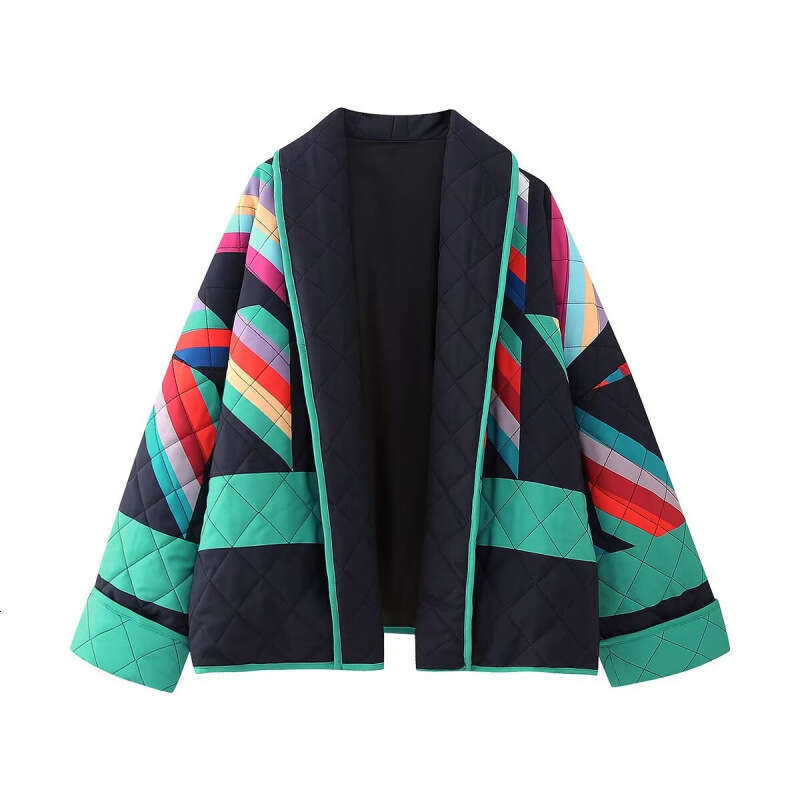 2024 Autumn/Winter New Y2k Fashion Versatile Colorful Printed Loose V-Neck Long Sleeved Cotton Jacket For Women