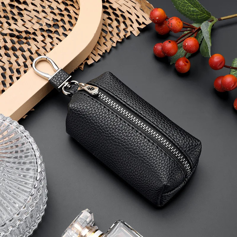 Leather Key Bag MenS Car Key Protective Cover Exquisite Mini Portable Key Holder Pouch Coin Purse Storage Simple Solid Color 250311