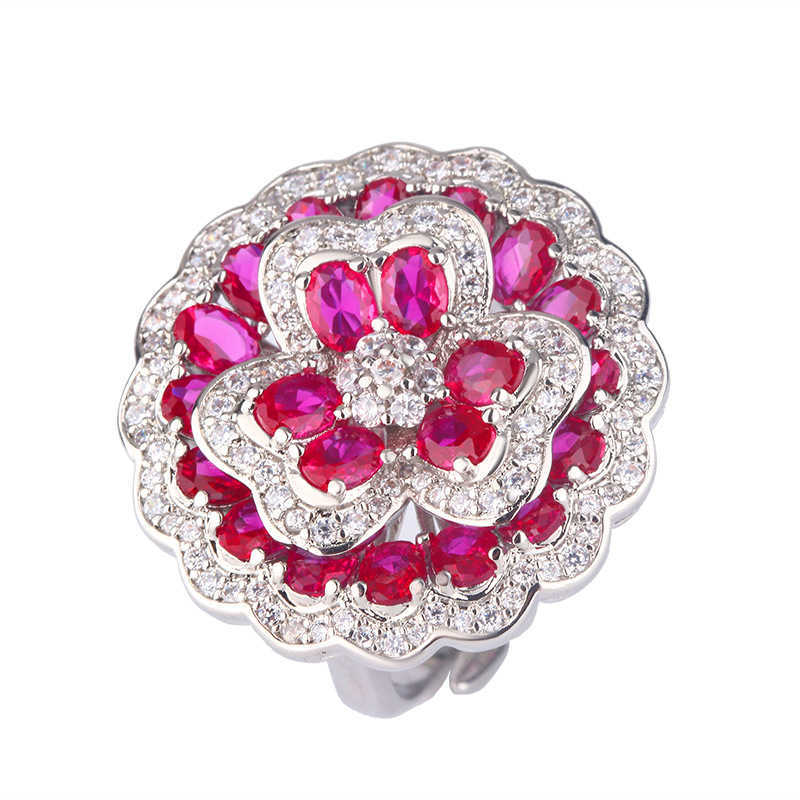 2024 New Zhuangsheng Copper Bottom Gold Plated Simulated Red Corundum Rose Charm Light Luxury Set for Women W250312