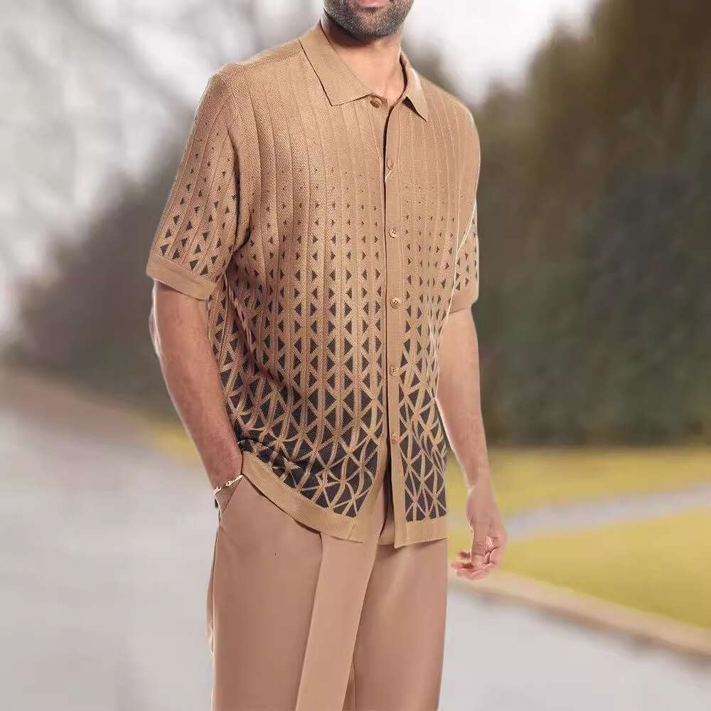 Spring summer casual beach style trendy brand European American 3D printed loose short sleeved shirt long pants set, men's new style, chic and el