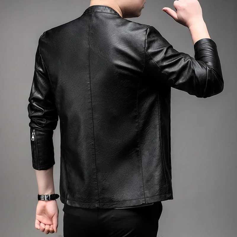 2024 New Oversize Mens Stand Collar PU Leather Jacket Motorcycle Plus Size Faux Leather Coat Business Casual Winter OutwearT250311
