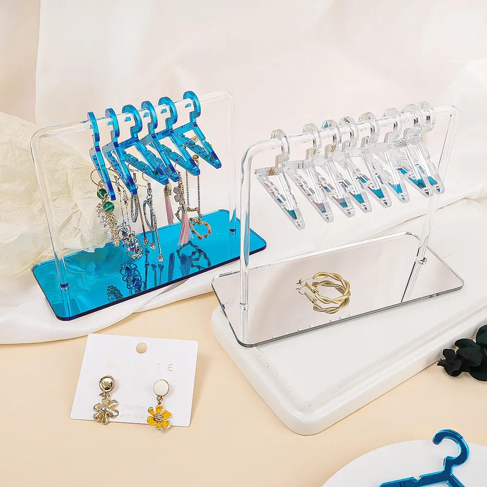 Earring Stand Organizer with 8 Soft Pottery Pouches - Clear Coat Hanger Design