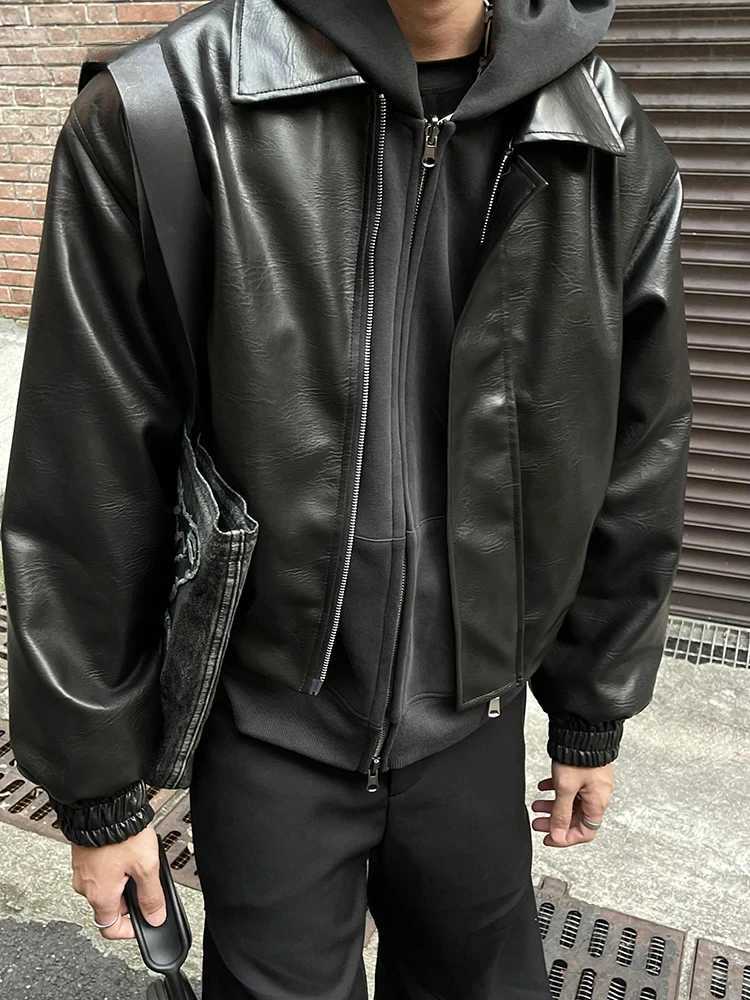 Spring Autumn Mens Cool Oversized Black Soft Pu Leather Jacket - Zipper Luxury with American Vintage Style Mens JacketT250311
