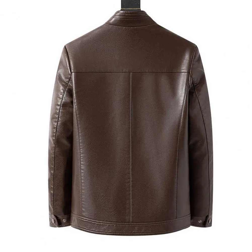 Silky Zipper Jacket Men Stylish Mens Faux Leather Jacket with Standing Collar Zipper Closure Gift for Dad or Boyfriend CasualT250311