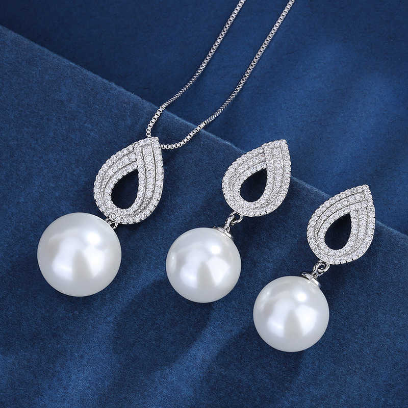 Zhuang Shengsheng copper bottom gold-plated inlaid mother of pearl Korean version fashionable and simple pearl set 14mm W250312