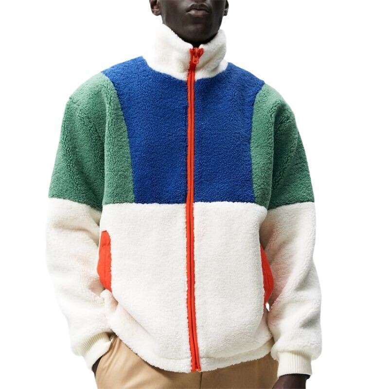 New Fashionable Street Hip-Hop Contrasting Pocket Stand Up Collar Small Particle Lamb Wool Jacket