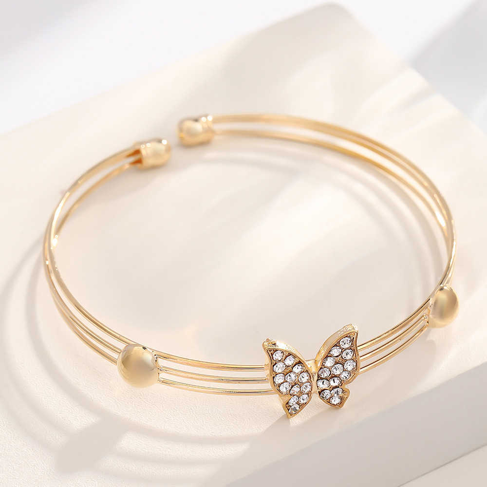 Diamond inlaid butterfly jewelry set French style fresh alloy bracelet trendy earring jewelry set four piece set W250312