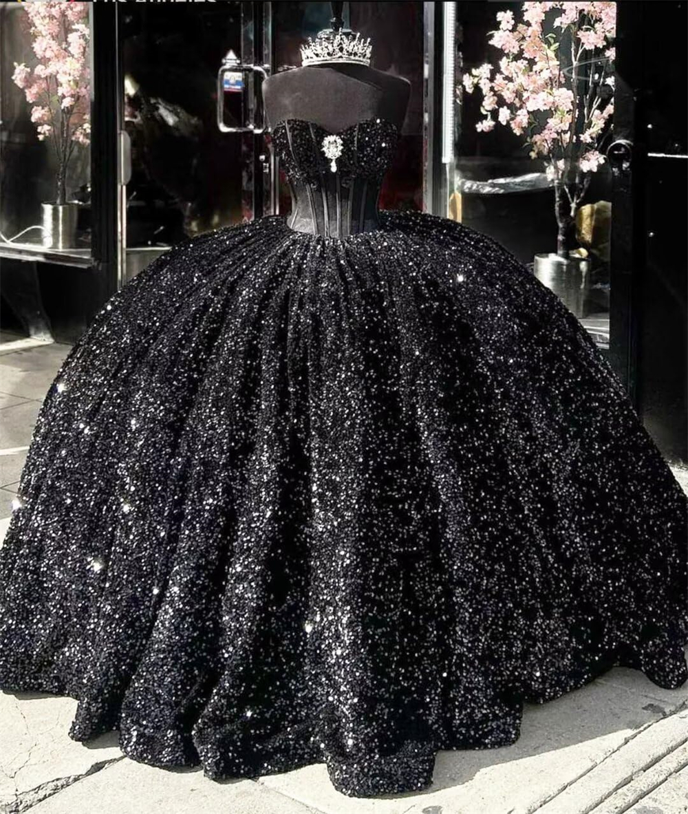 Ball Gown Quinceanera Dresses Elegant Sequined Crystal Sweetheart Lace-up Plus Size Sweet 15 16 Princess Birthday Party Gowns Vestidos De 15 Anos QD10