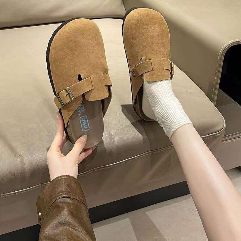 British Women's 2025 New Spring and Autumn Thick Sole Boken Baotou Half Slippers, Wearing Lazy Shoes Outside