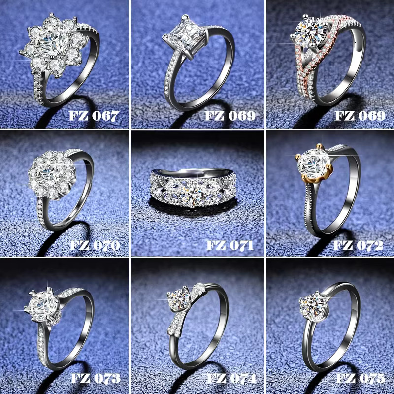 Luxury Moissanite Diamond Silver Women Ring Retro Style Round 1ct Moissanite Cubic Zirconia Engagement Ring Wedding Party Ring