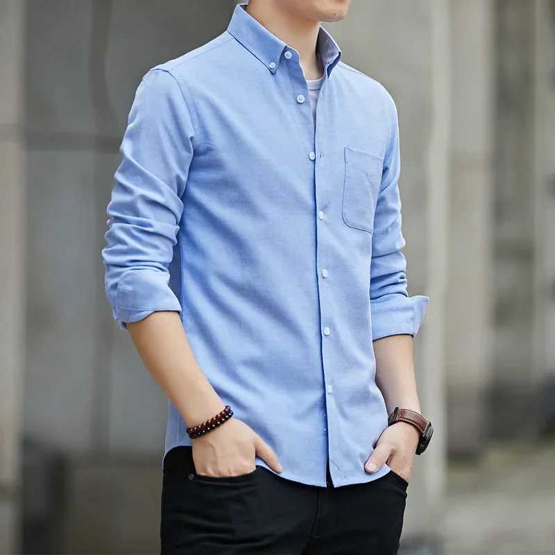 2024 New Mens Long Sleeve Casual Oxford Cloth Shirt for Weight Loss Smooth Silhouette Korean Color Shirt W250312