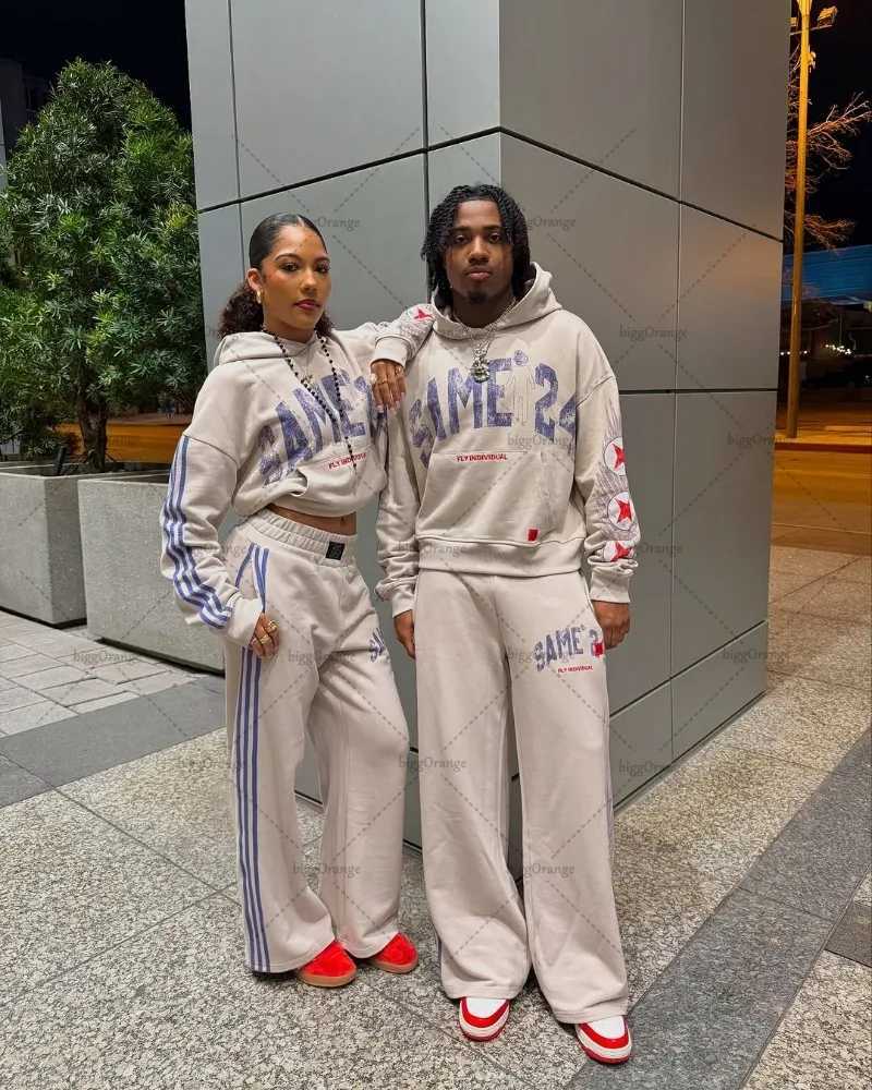 New American couple clothing retro Harajuku Y2K casual super Dalian hoodie fashion version straight width casual pants X250312