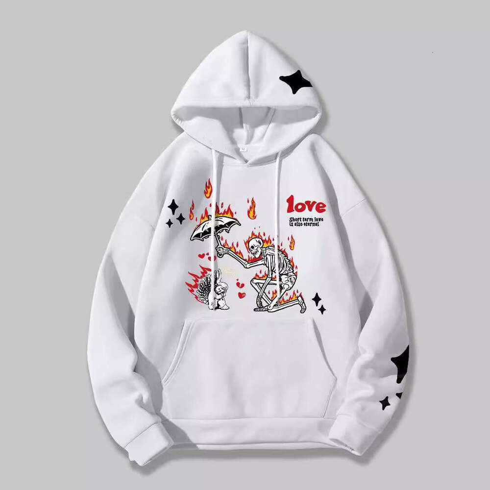 American Street Y2K Skull Print Harajuku Personalized Loose Men's and Women's Autumn/Winter Hoodie