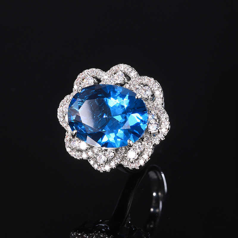 2024 new Zhuangsheng simulation blue pointed crystal egg shaped temperament set 13 * 18-10-12 W250312