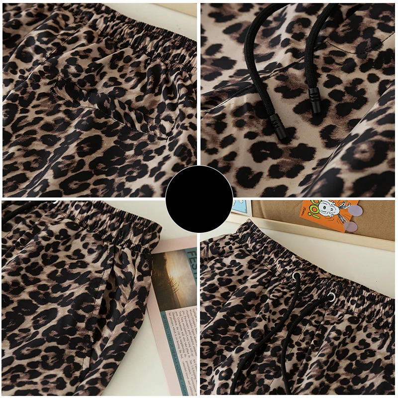Summer Beach Shorts Men Elastic Waist Leopard Print Casual Shorts Summer Loose Korean Fashion Short Pants 250310