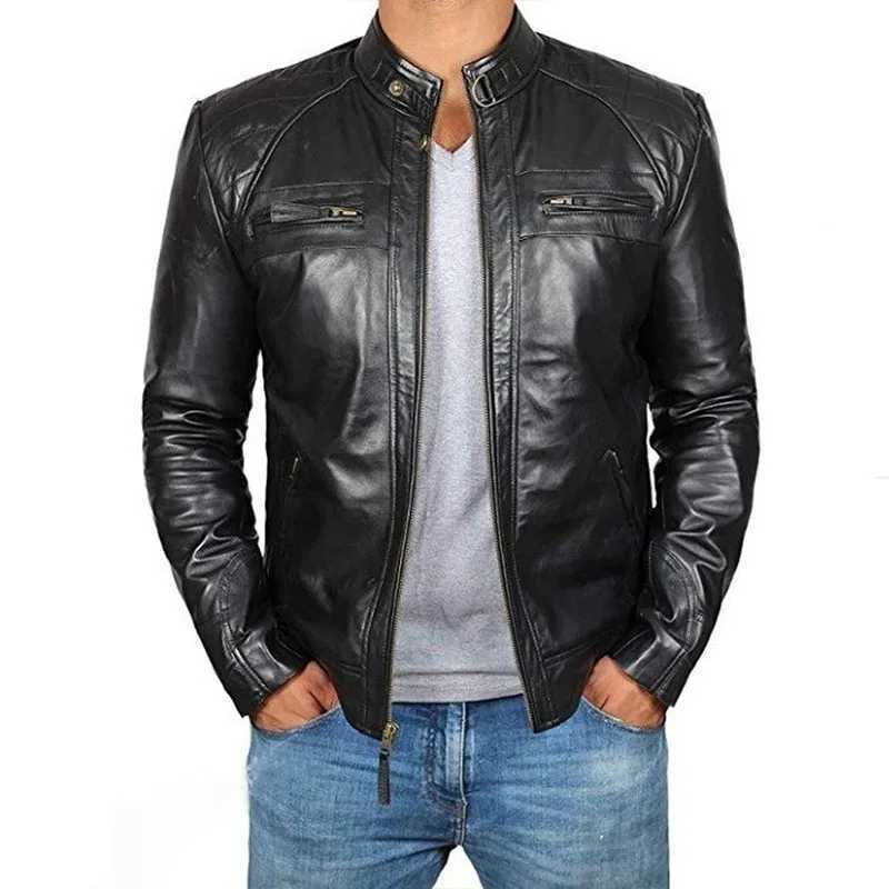 2022 Men Leather Jacket Teenagers Stand Collar Punk Men Motorcycle Leather Jacket Brown Leather Jacket Chaqueta De Los HombresT250311
