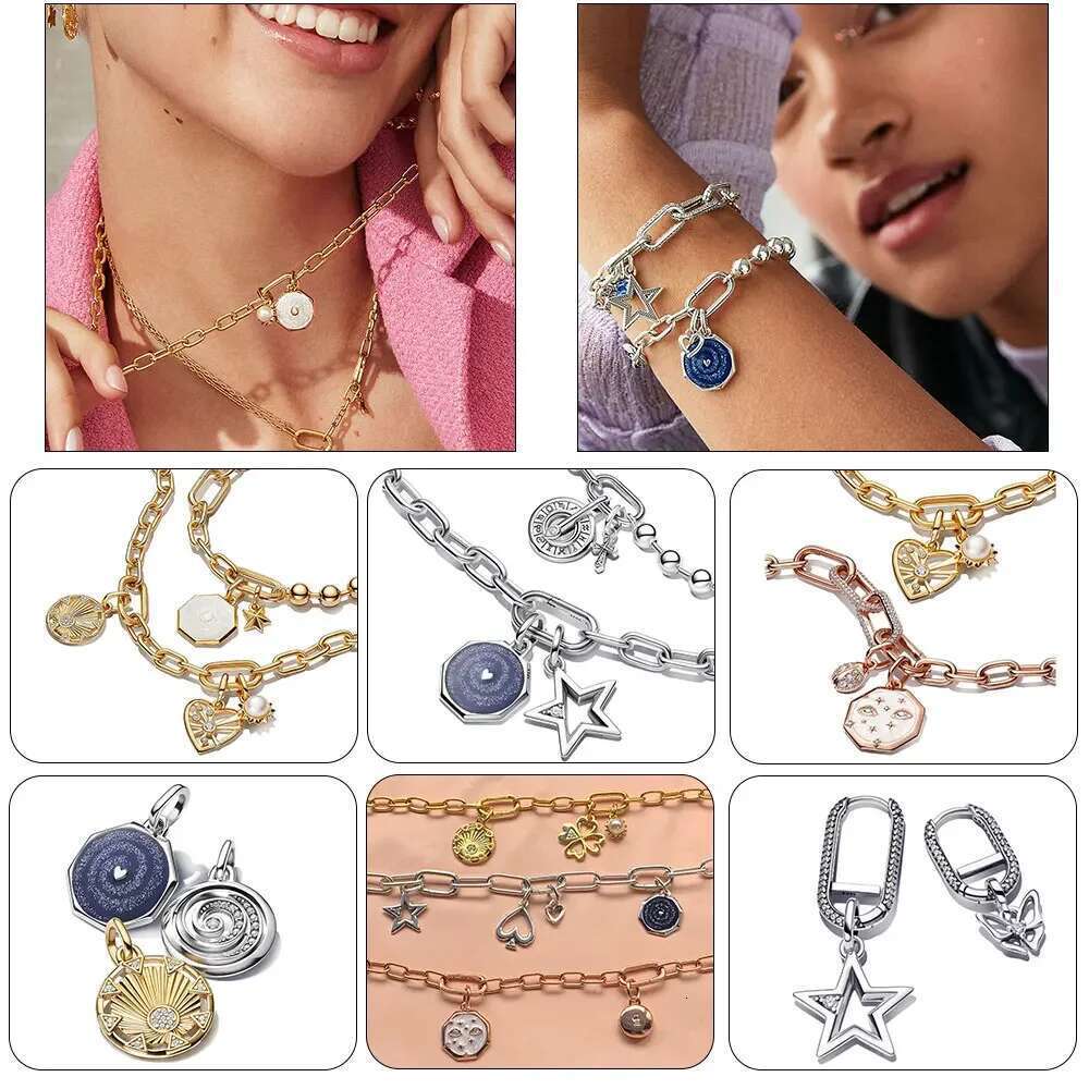 Classic Gold Wire Heart Sparking 925 Sterling Silver Pearl Angel Dangle Charm For DIY Women Bracelet Pendant Accessories