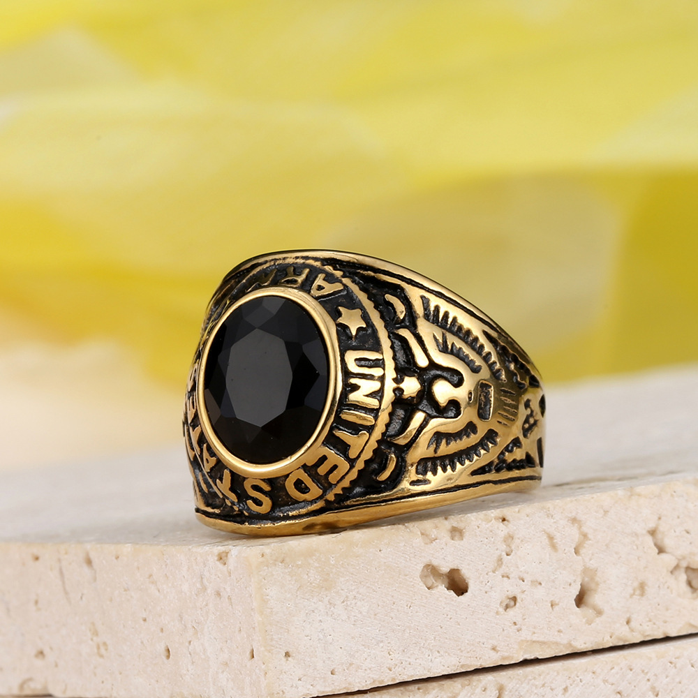 Hip Hop Retro Inlay Colorful Stones Casting Eagle Ring Stainless Steel Mens Jewelry
