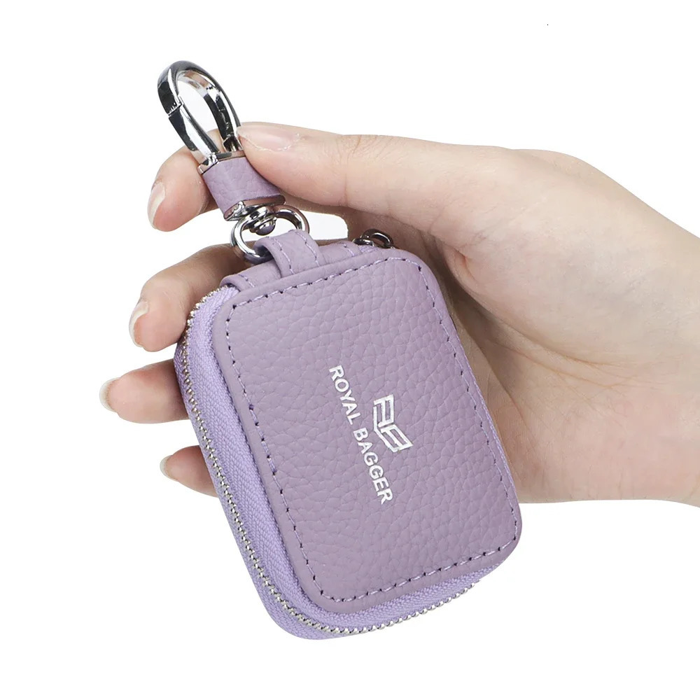 Royal Bagger Mini Portable Zipper Earphone Bag Leather Small Key Wallet with Keychain Fashion Simple 2901 250311
