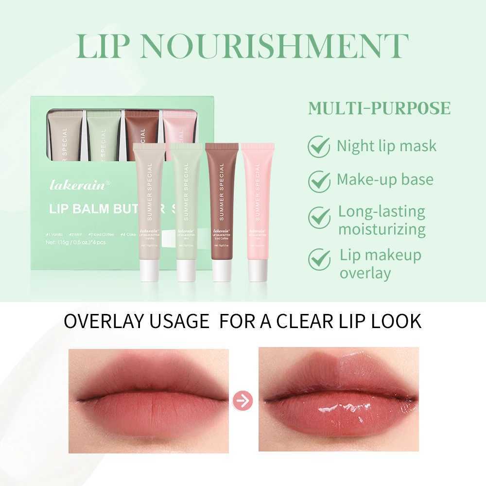 4pcs/set Summer Lip Balm Lip Gloss Lip set Moisturizing Mirror Makeup Vanilla Mint Iced Coffee Cake Transparent Lip Oil W250312