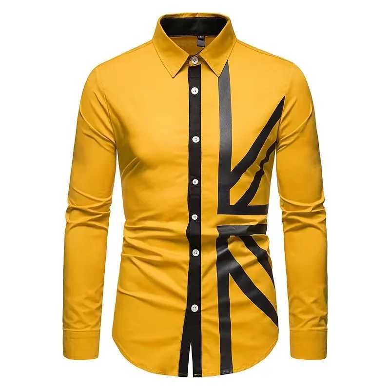 New Fashion Formal Mens Long Sleeve Cross Print Casual Simple Business Plaid Striped Panel Shirt Lapel Comfortable Sports Top W250312