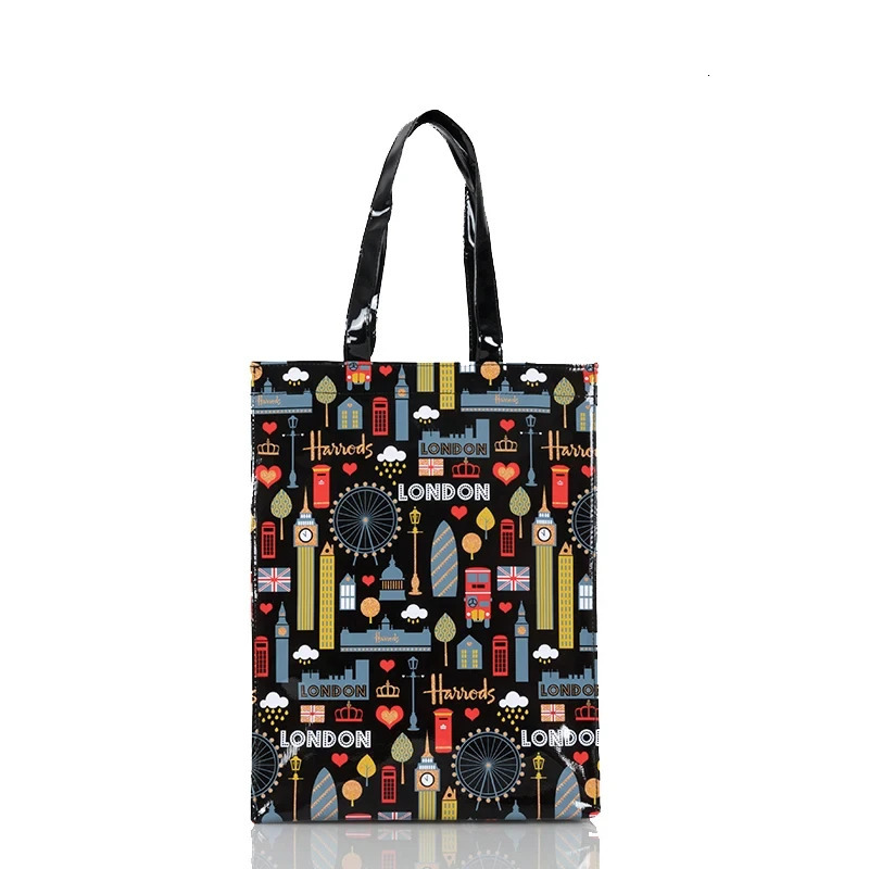 Fashion PVC Reusable Shopping Bag Womens Bag Eco Friendly London Shopper Bag Large Capacity Waterproof Handbag Shoulder Bag 250305