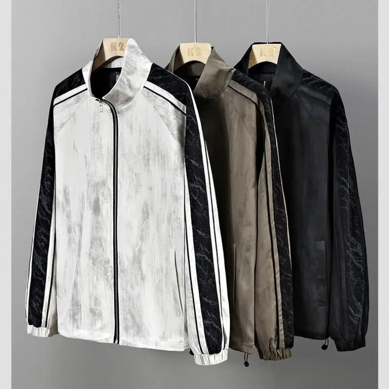 Spring Autumn Mens Windbreaker Jackets Korean Fashion Windproof Outdoor Stripe Side Stand Collar Loose Coat Big Size 8XL 250312