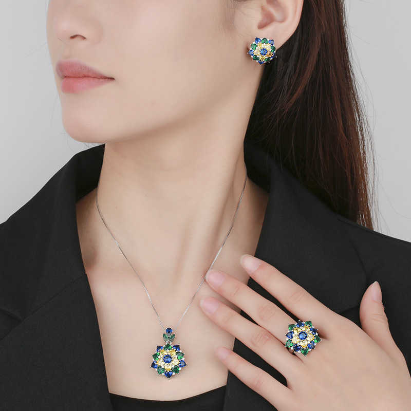 Popular explosive Zhuangsheng copper bottom gold-plated simulation colorful flower high-end light luxury set for women W250312