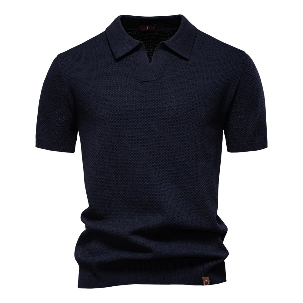 2025 Summer High Quality Polo European Pineapple Pattern Woolen Business Seagull Collar Men's Short Sleeve Sweater t shirt