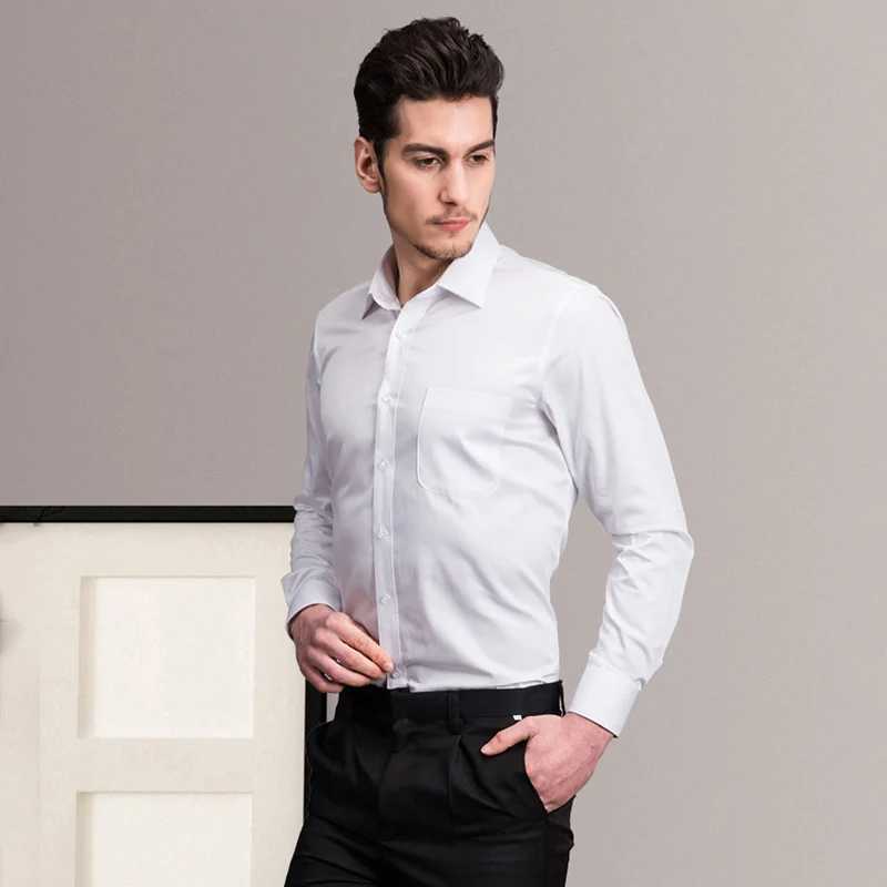 Mercerized Cotton Square Collar Solid Mens Dress Shirts Long Sleeve Slim Fit Anti Wrinkle Easy Care High Quality Clothing W250312