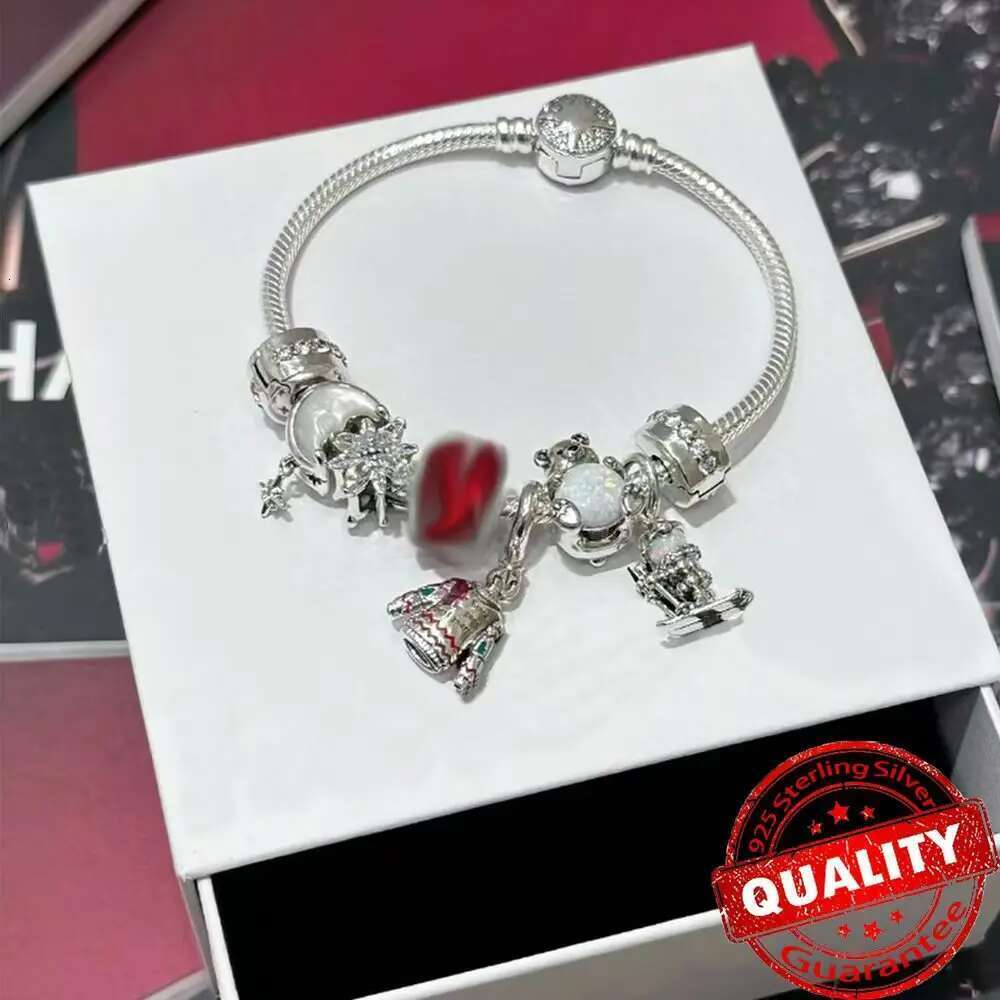 Sparking 925 Sterling Silver North Star Bear Beads Firework Double Dangle Charm Fit Bracelet Necklace DIY Winter Gift