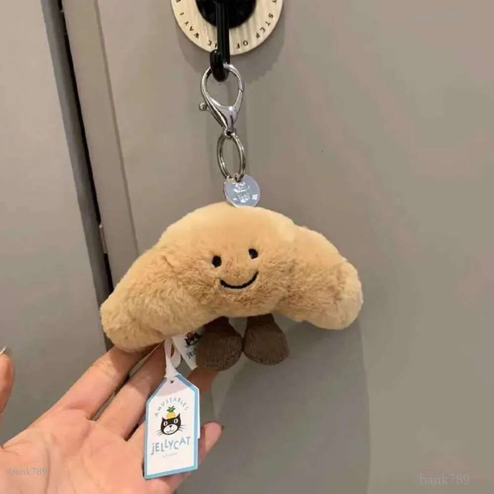Keychains Lanyards Kaiyi Bread Plush Pendant Toy Creative Croissants Roll Bread Plush Doll Keychain Decorative Backpack Pendant Gift J241