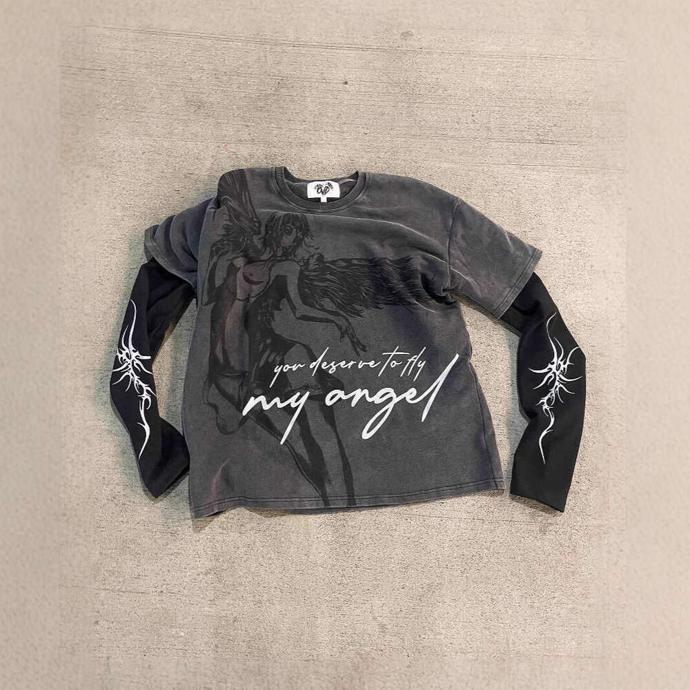 Summer casual oversized summer fashion T-shirt sports long shirt round neck new item fake two-piece old