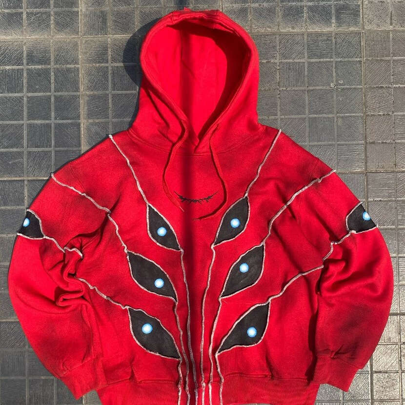 American cartoon eyes embroidered striped pullover for men and women y2k Harajuku loose high street hoodie jacket