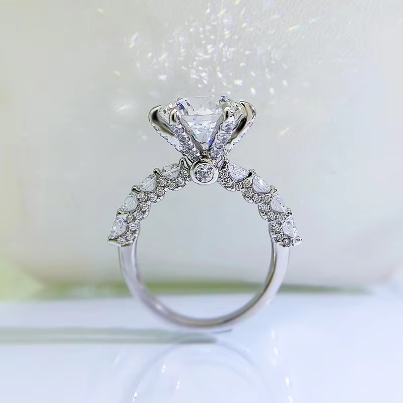 Moissanite Ring Silver VVS Handset White Moissanite Portuguese Cut Round 3ct Moissanite Engagement Ring