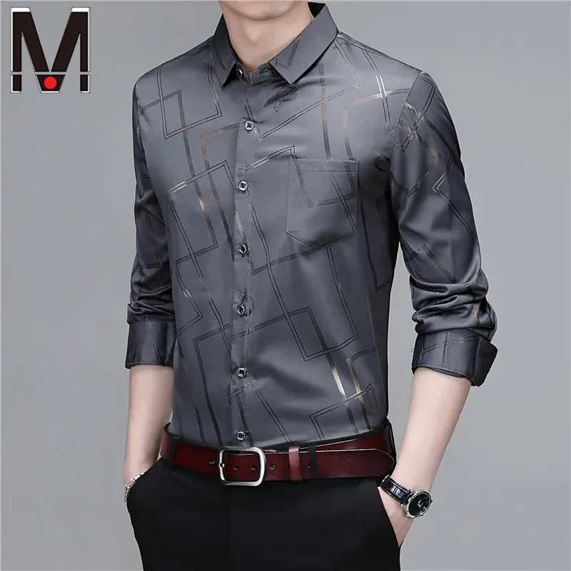 Mens casual and fashionable long sleeved printed shirt no ironing and wrinkle resistant business top W250312
