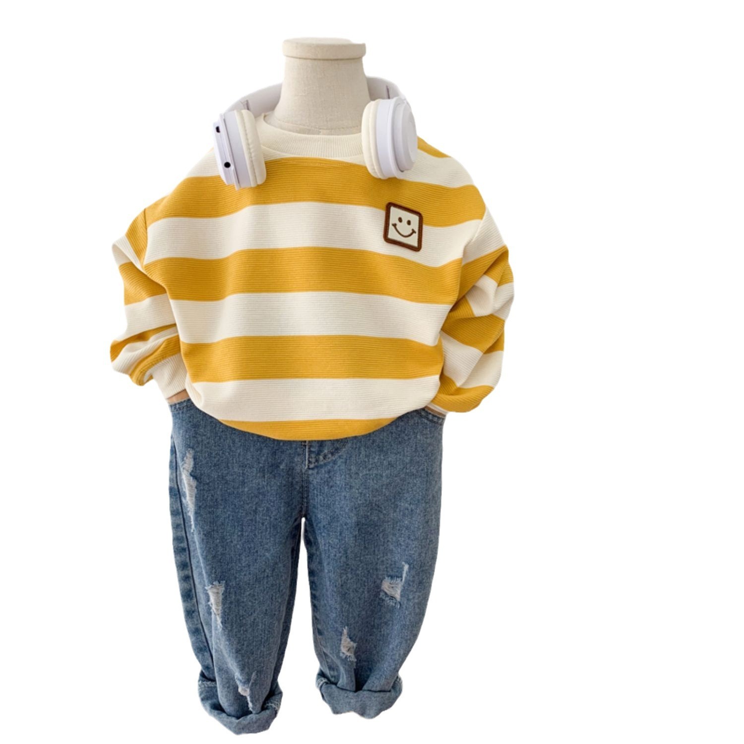 Ddmyshoesvip Boys Hoodie Autumn New Clothing Children S Baby Western Style Striped Top Round Neck Pullover